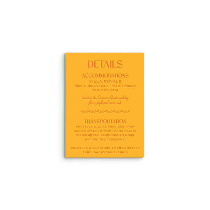 Twin Palms Details Insert Card